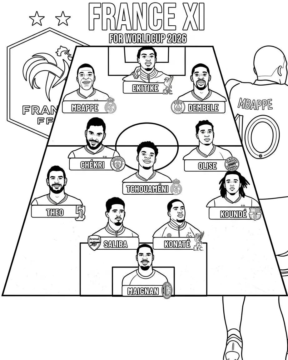 Frankrijk voetbalelftal WK 2026 Kleurplaat 6