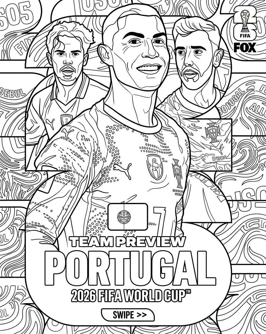 Portugees voetbalelftal WK 2026 Kleurplaat 9 Portugees voetbalelftal WK 2026 Kleurplaat 1