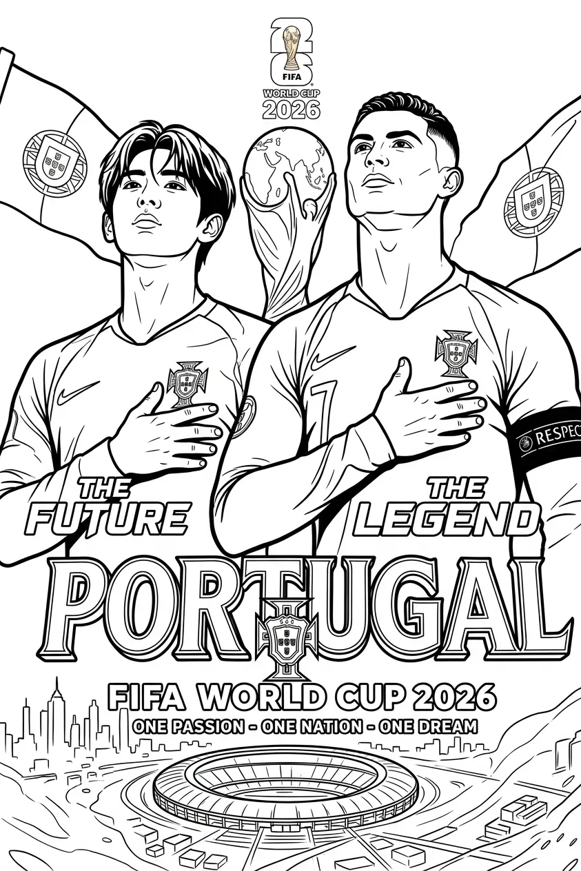 Portugees voetbalelftal WK 2026 Kleurplaat 11 Portugees voetbalelftal WK 2026 Kleurplaat 3