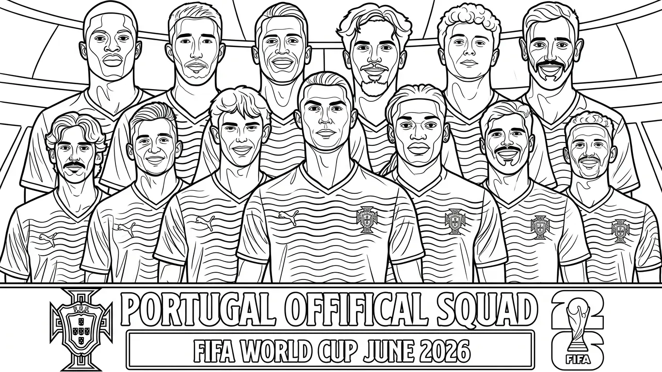 Portugees voetbalelftal WK 2026 Kleurplaat 20 Portugees voetbalelftal WK 2026 Kleurplaat 12