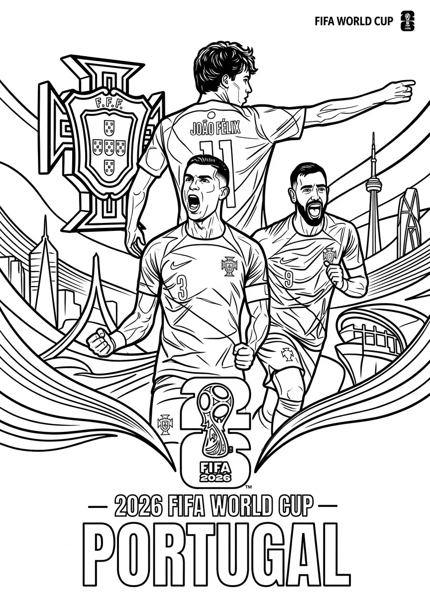 Portugees voetbalelftal WK 2026 Kleurplaat 24 Portugees voetbalelftal WK 2026 Kleurplaat 16