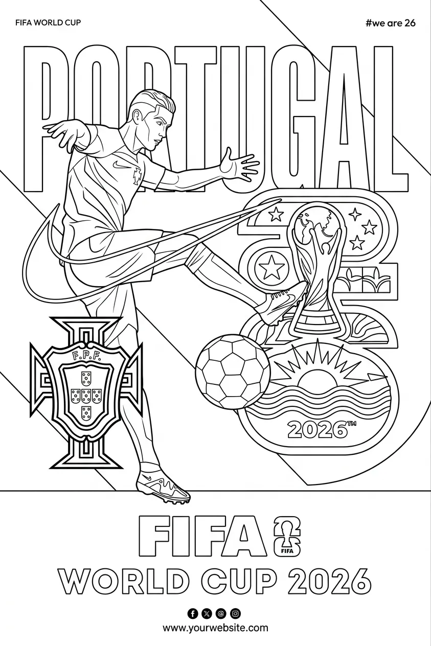 Portugees voetbalelftal WK 2026 Kleurplaat 35 Portugees voetbalelftal WK 2026 Kleurplaat 27