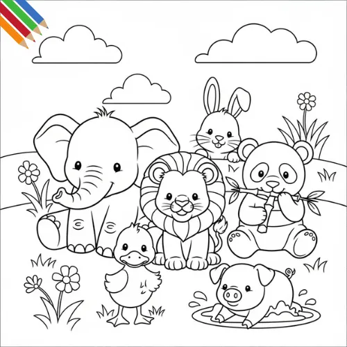 Kleurplaat Baby Dieren thumbnail