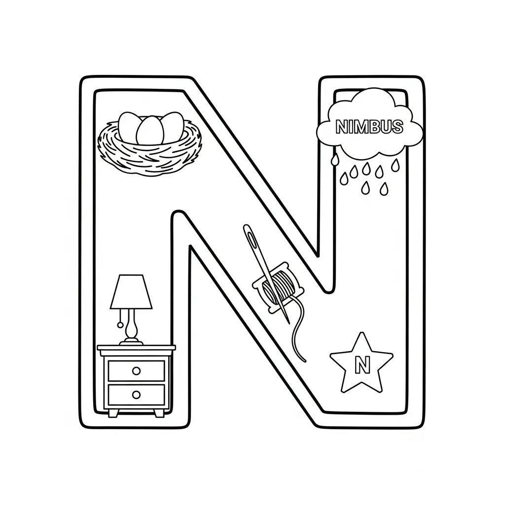Letter N Kleurplaat 4
