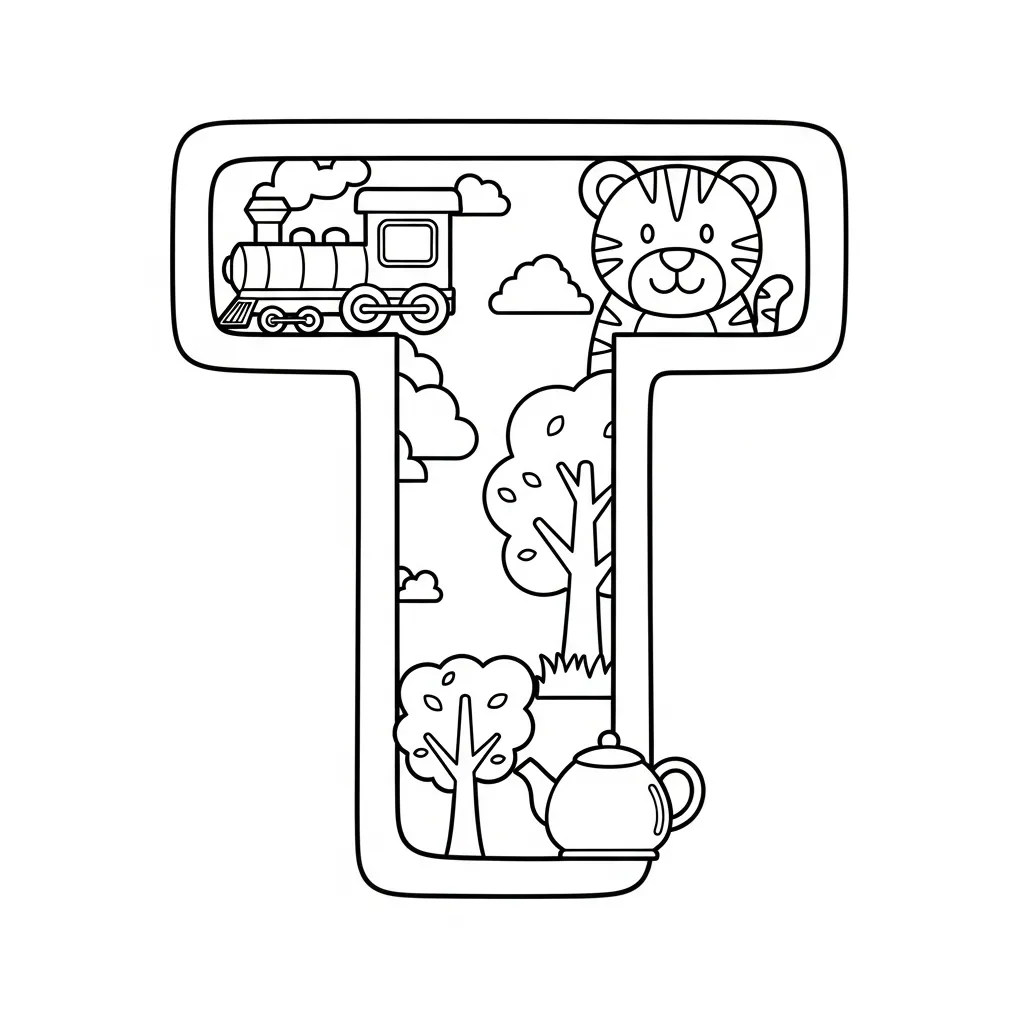 Letter T Kleurplaat 1