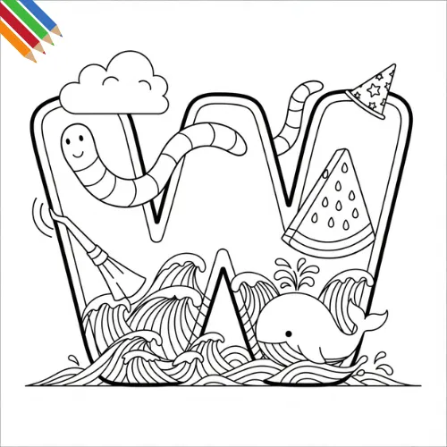 Letter W Kleurplaat thumbnail