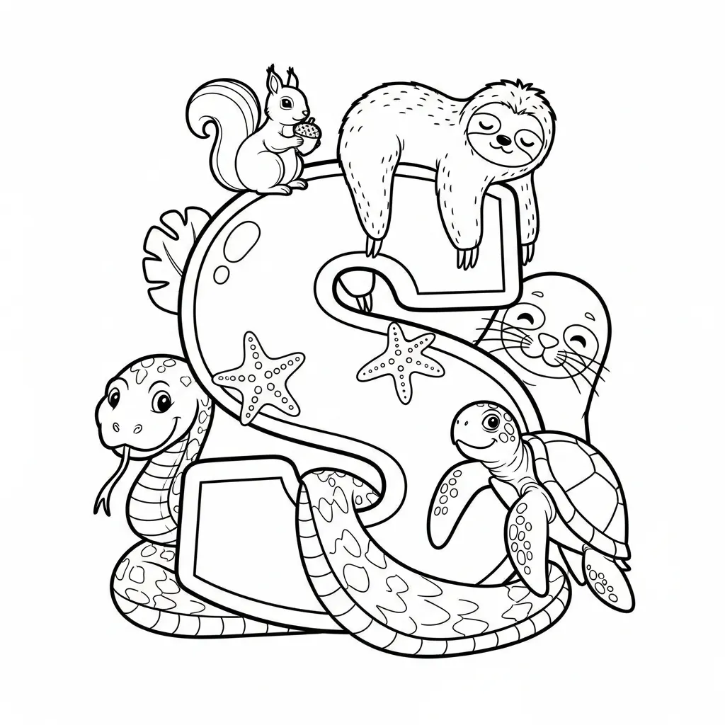 Letter S dieren kleurplaat 19