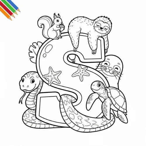 Letter S-dieren kleurplaat thumbnail