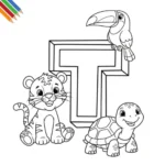 Letter T-dieren kleurplaat thumbnail