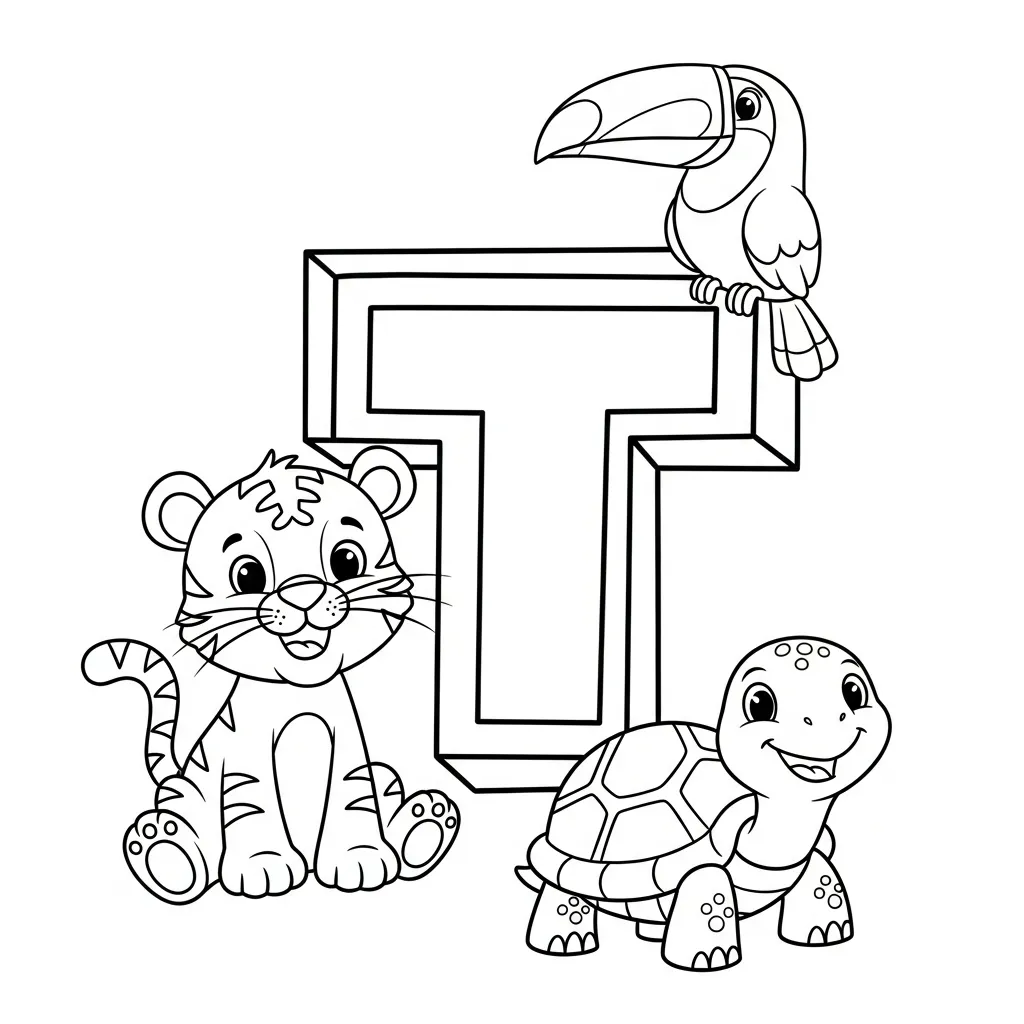 Letter T-dieren kleurplaat 9 Letter T dieren kleurplaat 1