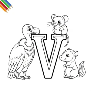 Letter V-dieren kleurplaat thumbnail