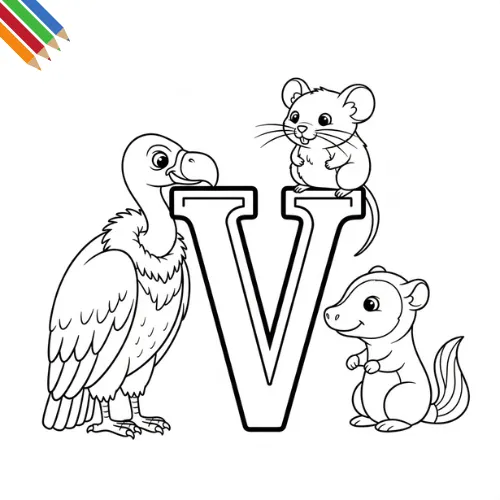 Letter V-dieren kleurplaat thumbnail