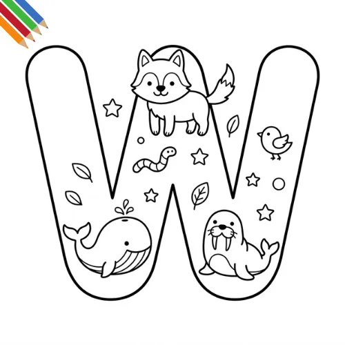 Letter W-dieren kleurplaat thumbnail