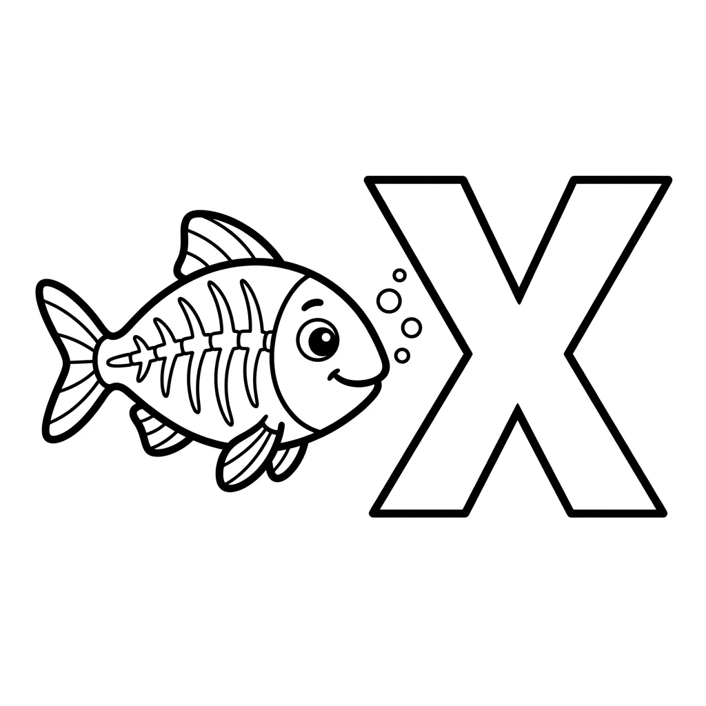 Letter X dieren kleurplaat