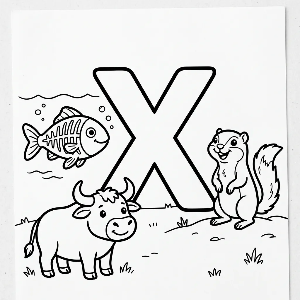 Letter X dieren kleurplaat 11