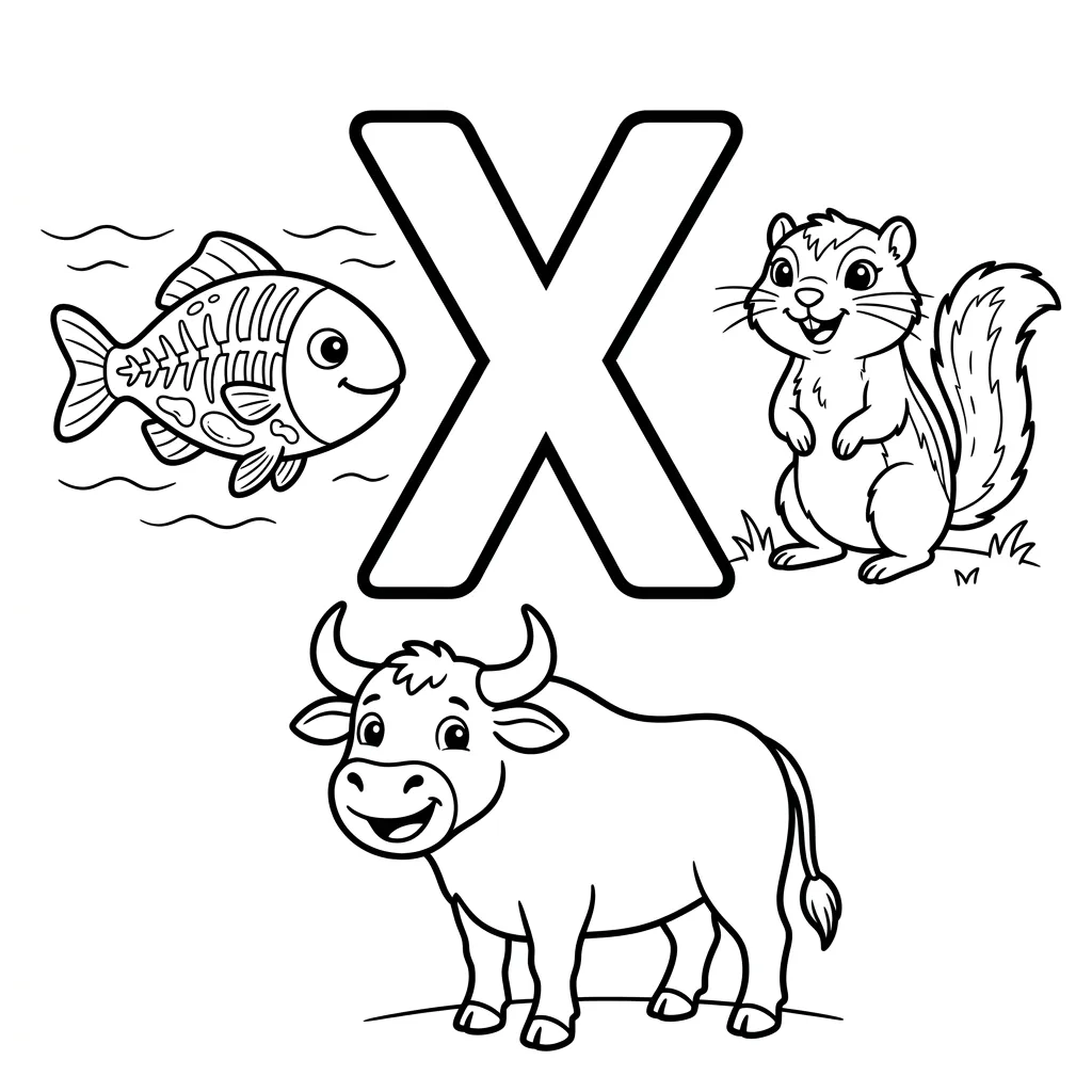 Letter X dieren kleurplaat 12