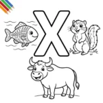 Pagina da colorare con animali che iniziano con la lettera X (pagina 4) miniatura della pagina da colorare con la lettera X e gli animali