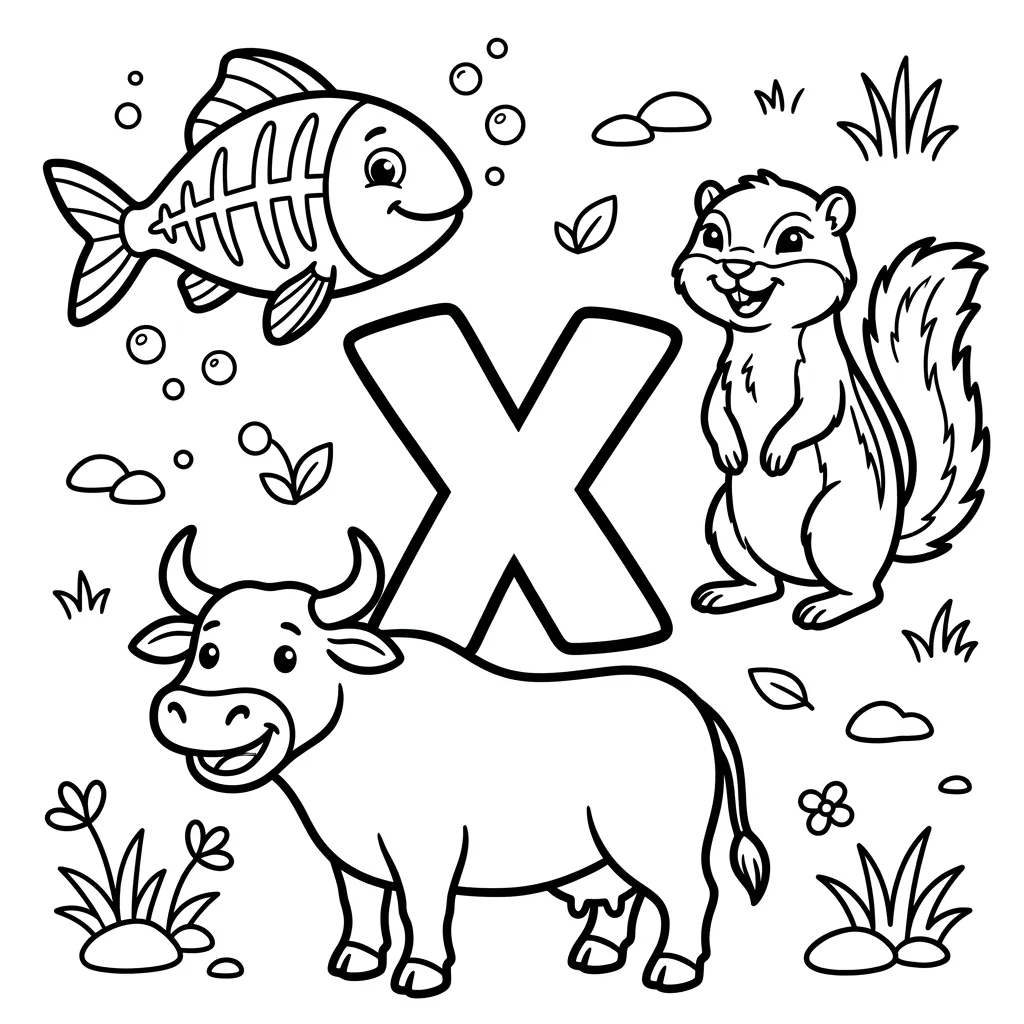 Letter X dieren kleurplaat 10