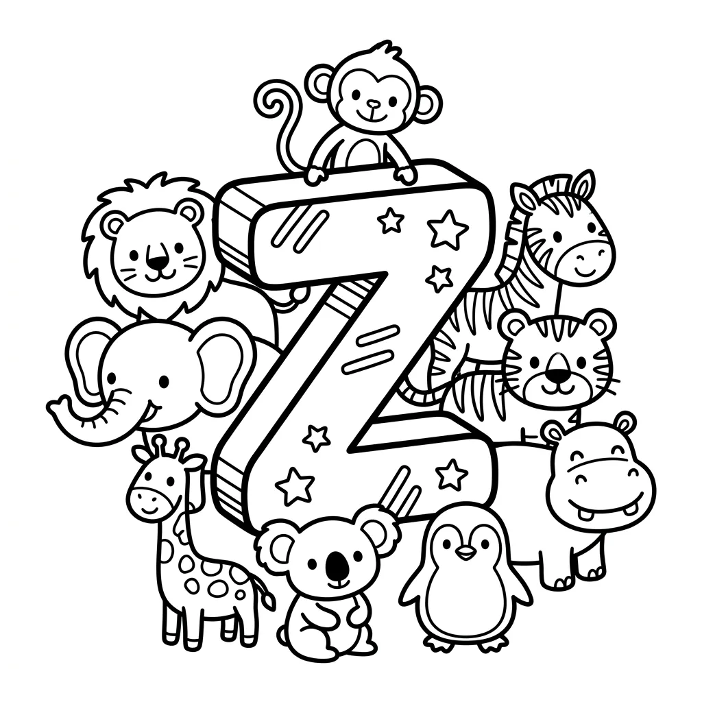 Letter Z dieren kleurplaat 12