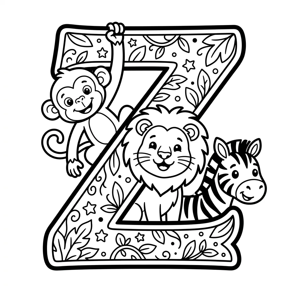 Letter Z dieren kleurplaat 2