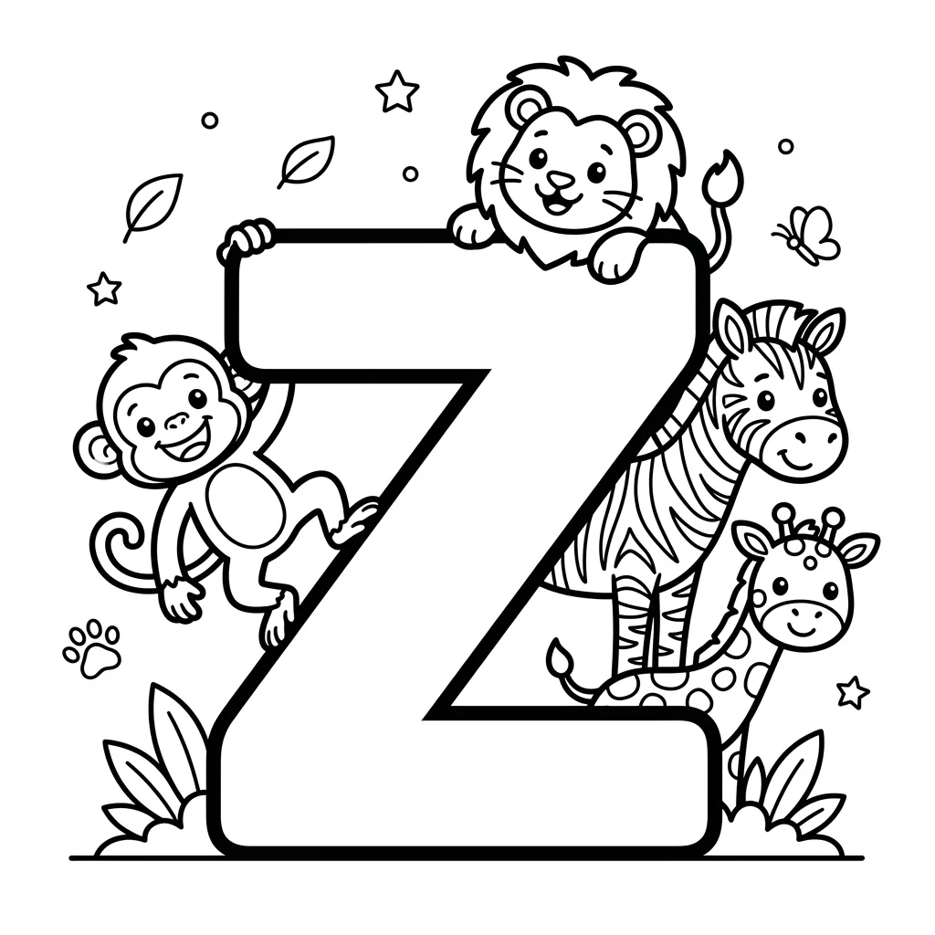Letter Z dieren kleurplaat 3