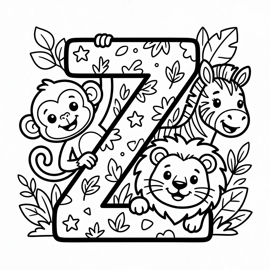 Letter Z dieren kleurplaat 1