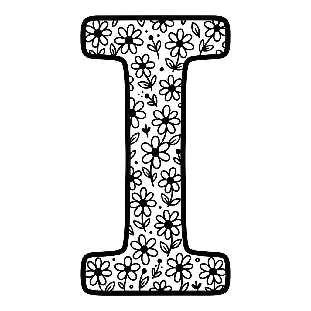 Letter I bloemen kleurplaat 8