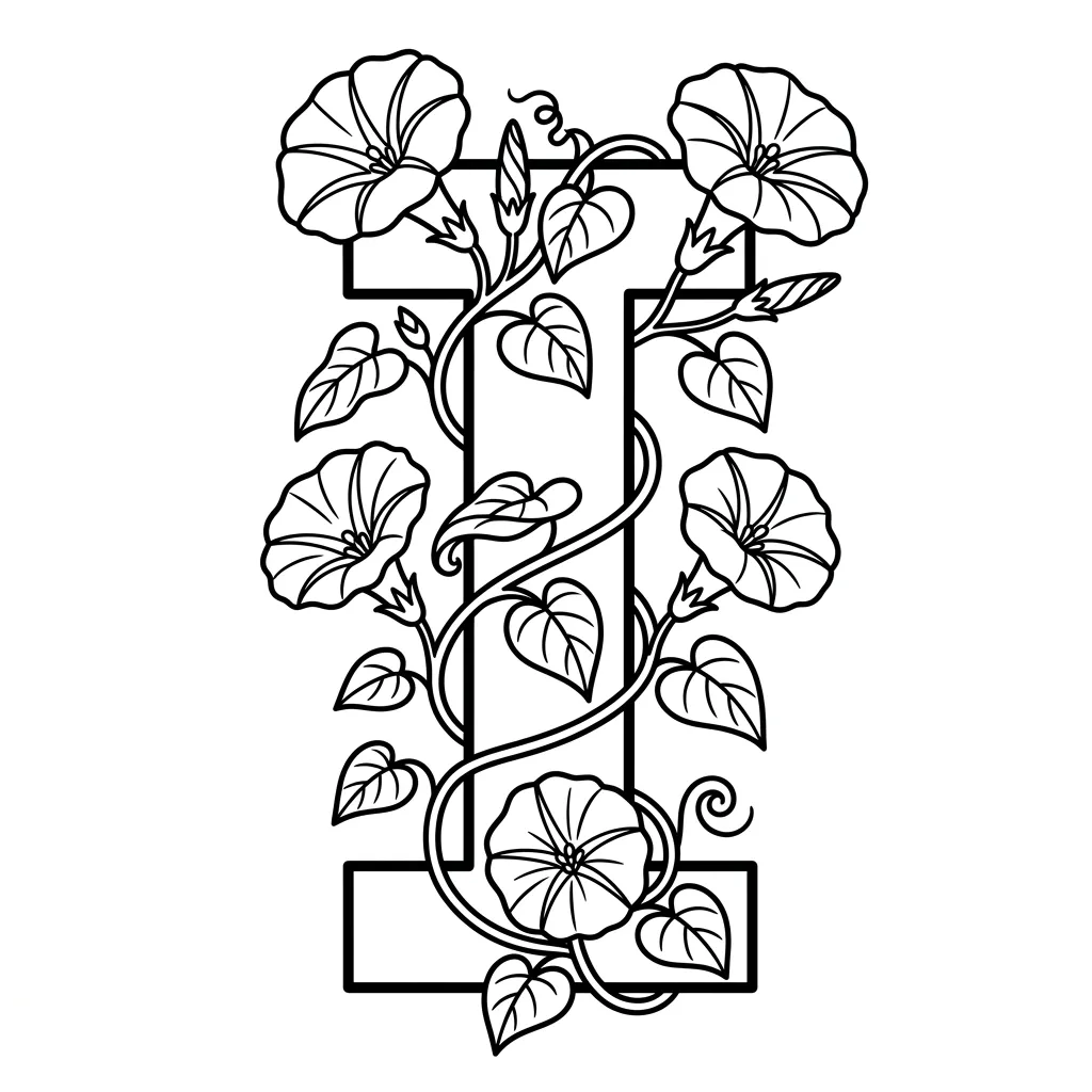 Letter I bloemen kleurplaat 9
