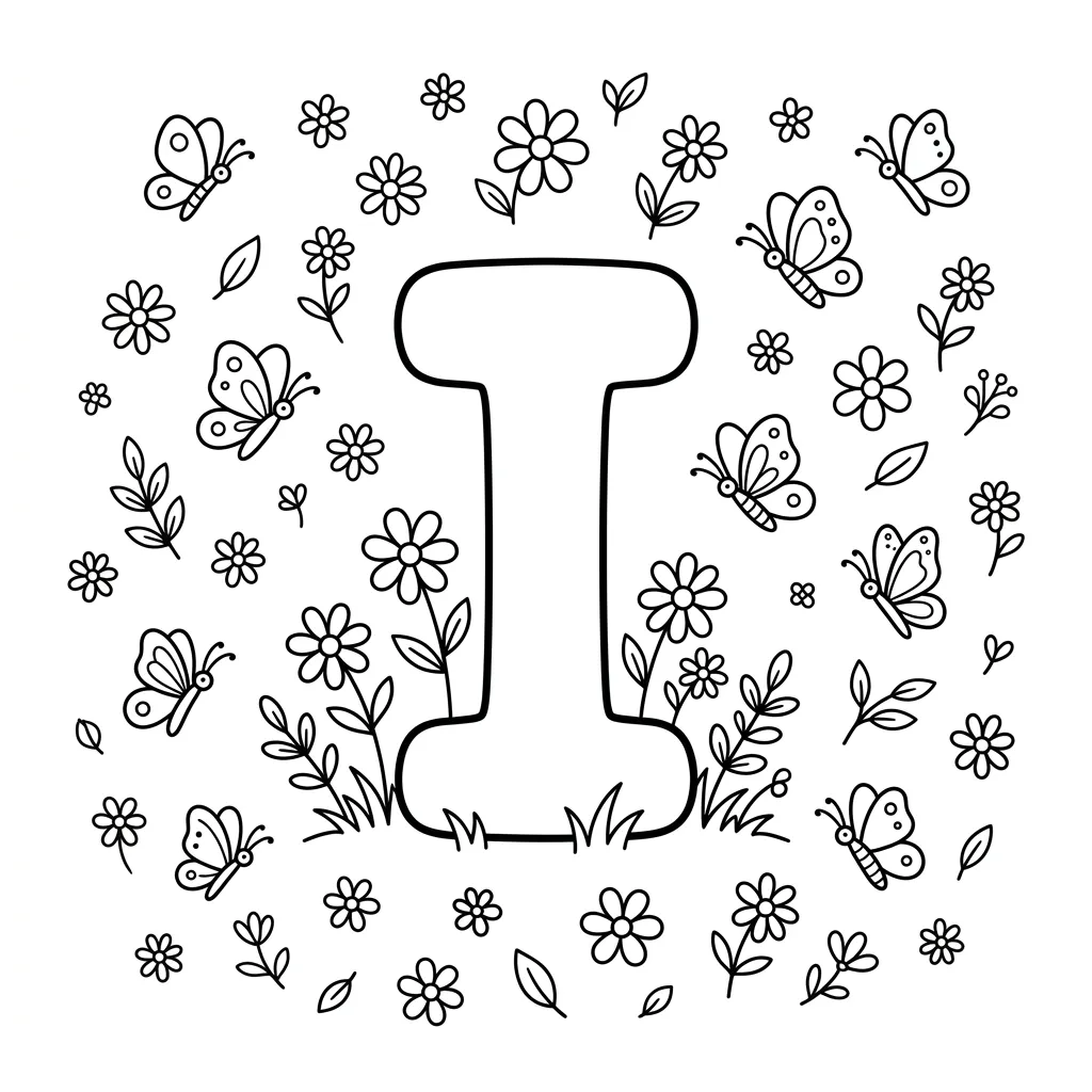 Letter I bloemen kleurplaat 10