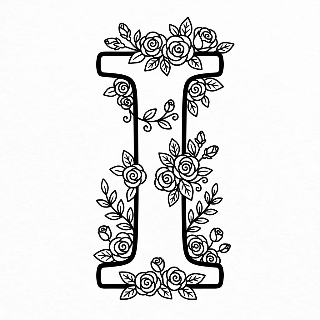 Letter I bloemen kleurplaat 12
