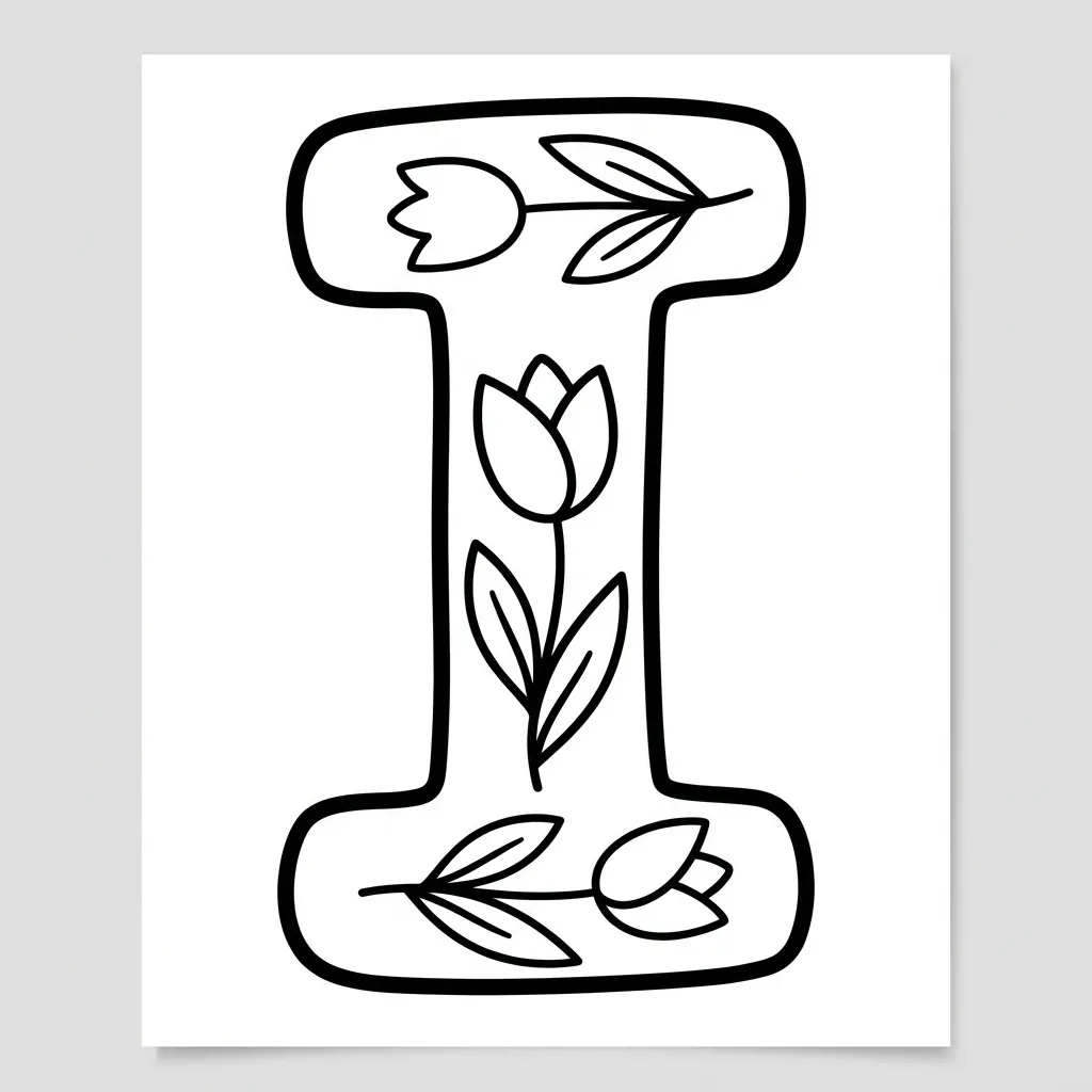 Letter I bloemen kleurplaat 13