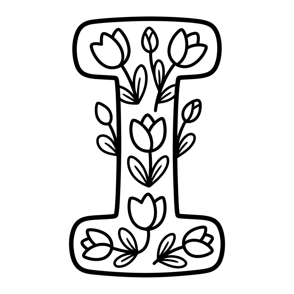 Letter I bloemen kleurplaat 14