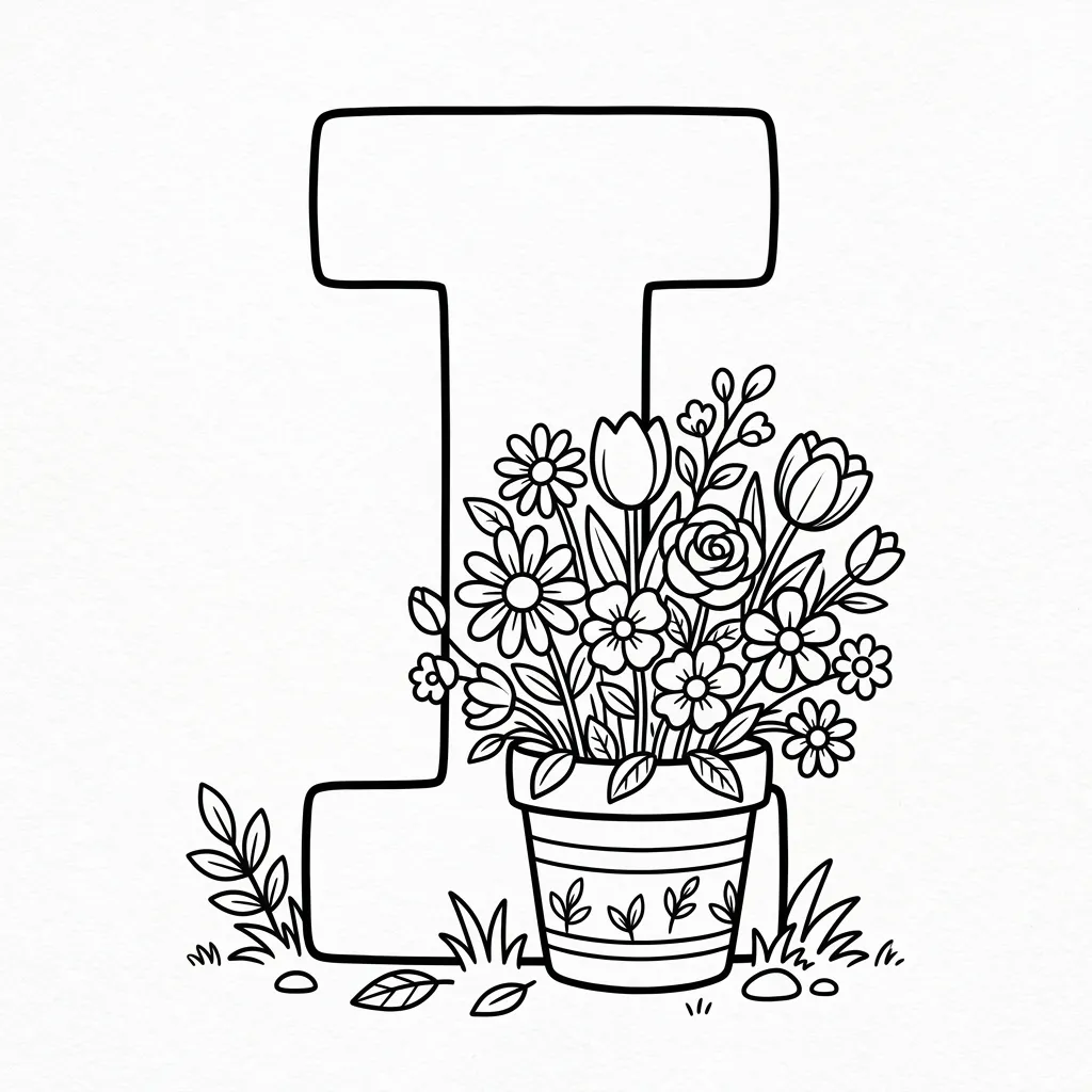 Letter I bloemen kleurplaat 16