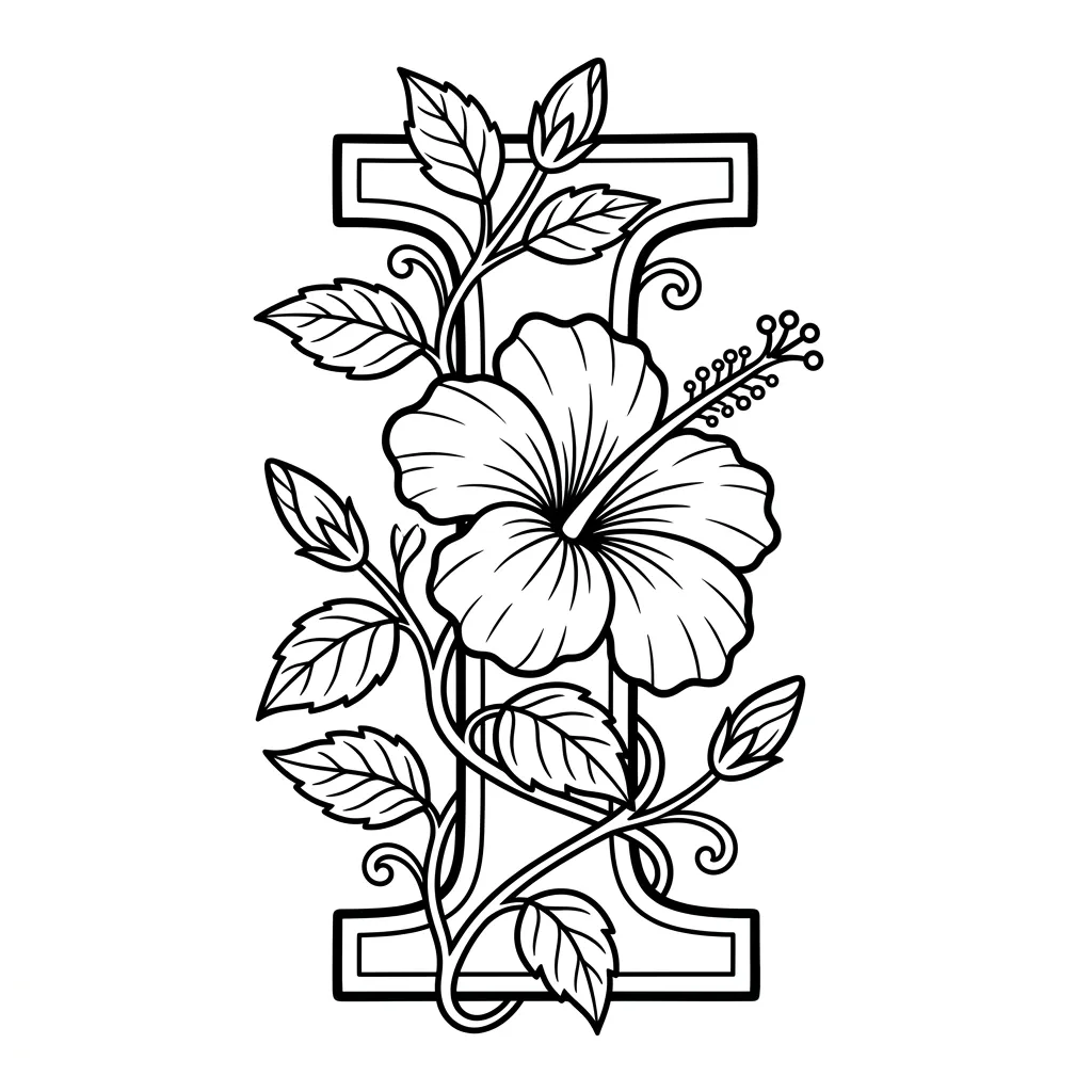 Letter I bloemen kleurplaat