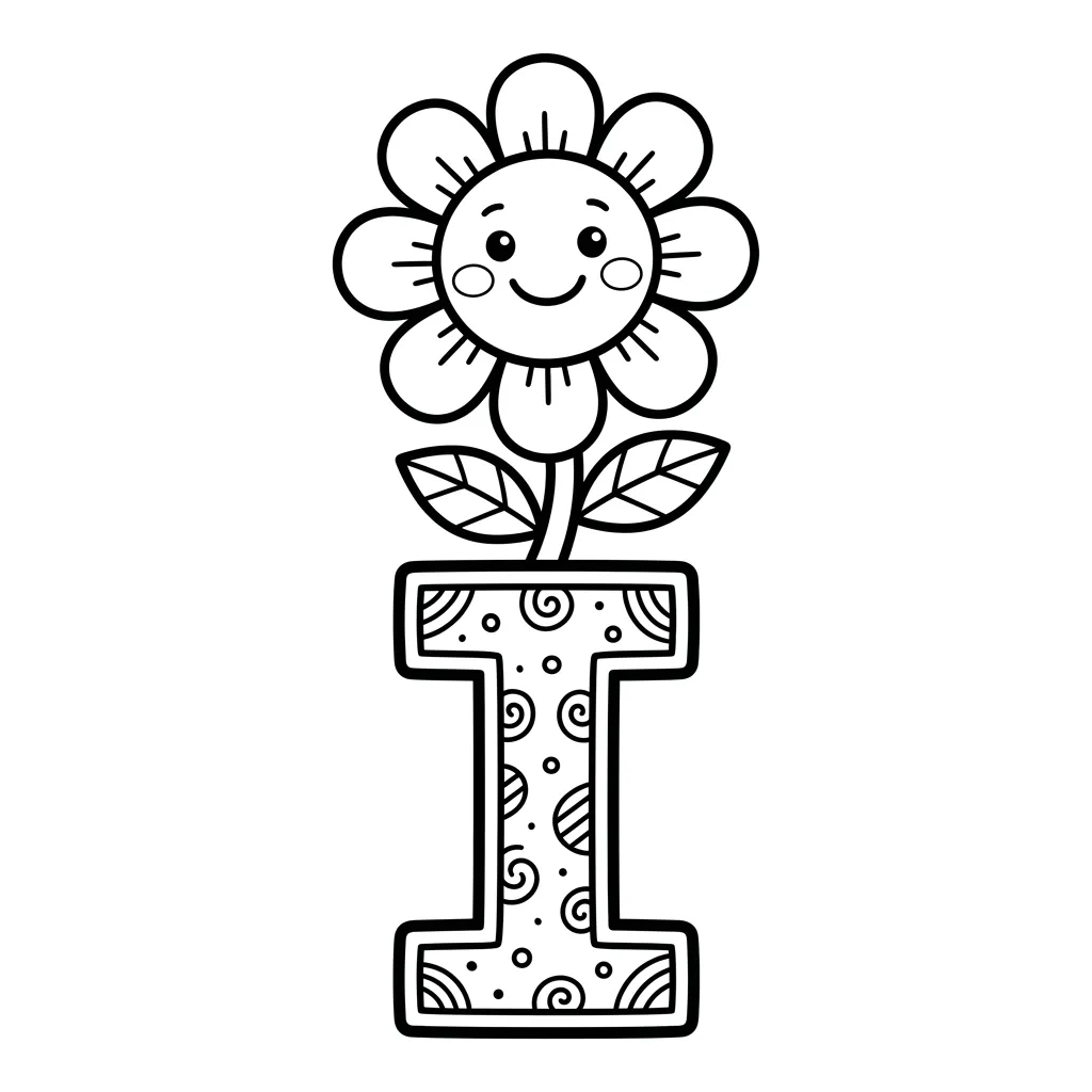 Letter I bloemen kleurplaat 1