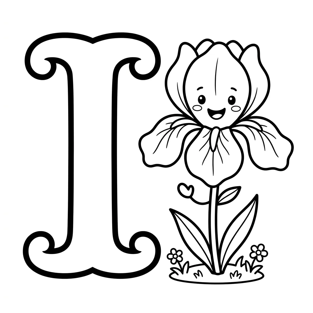 Letter I bloemen kleurplaat 6