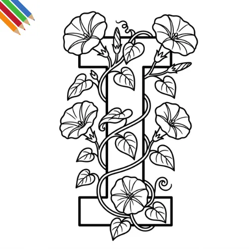 Letter I-bloemen kleurplaat thumbnail