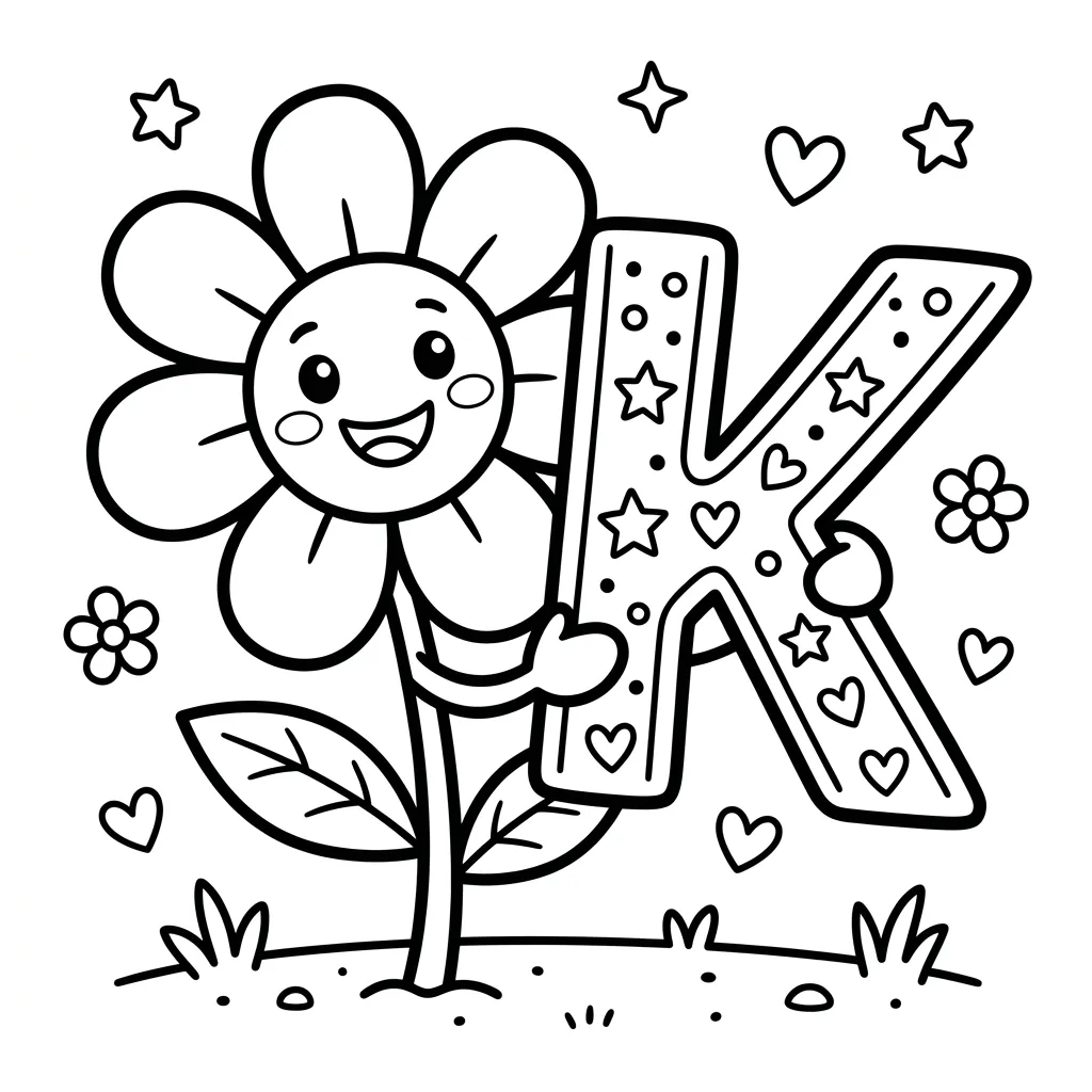 Letter K bloemen kleurplaat 5