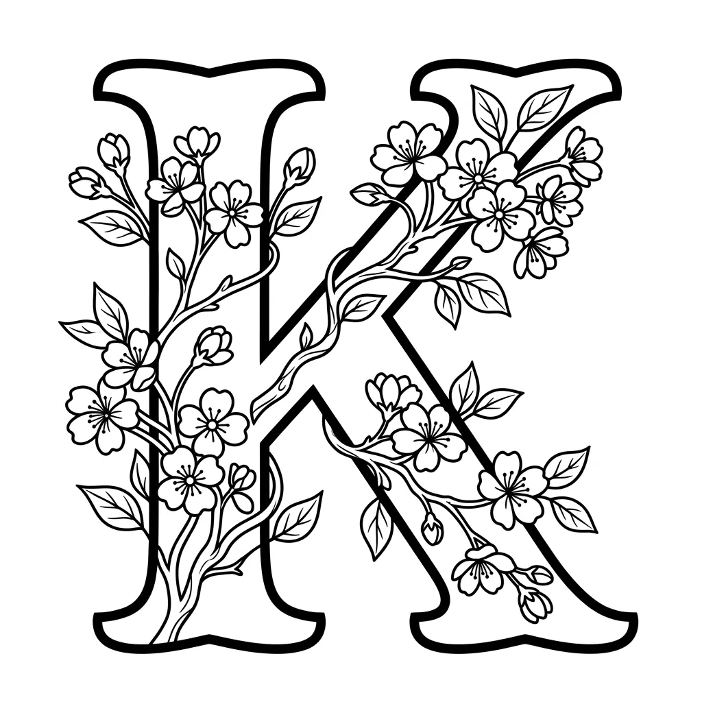 Letter K bloemen kleurplaat 1
