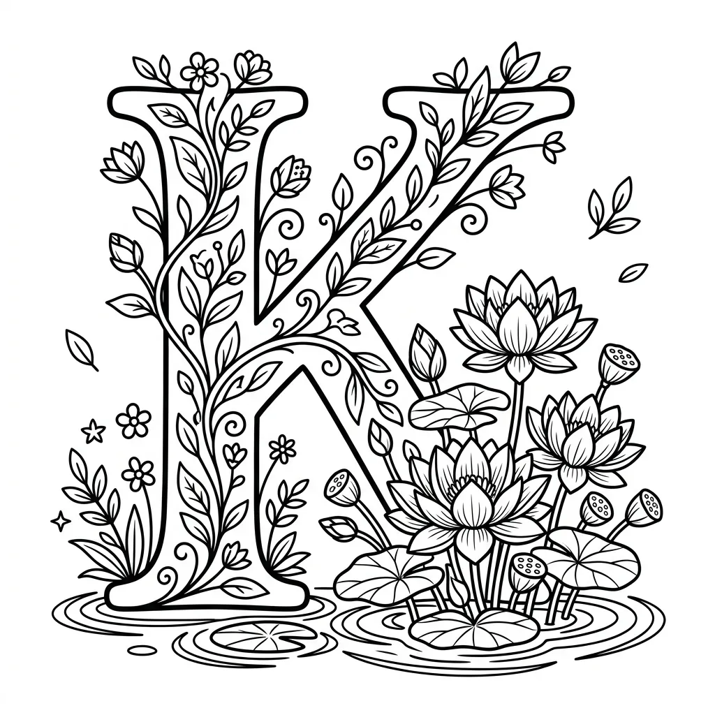 Letter K bloemen kleurplaat 3