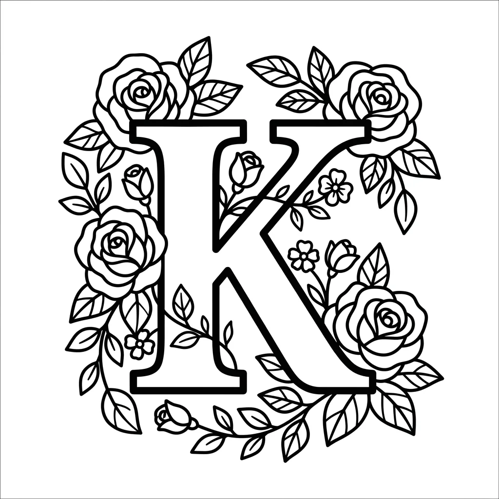 Letter K bloemen kleurplaat 6