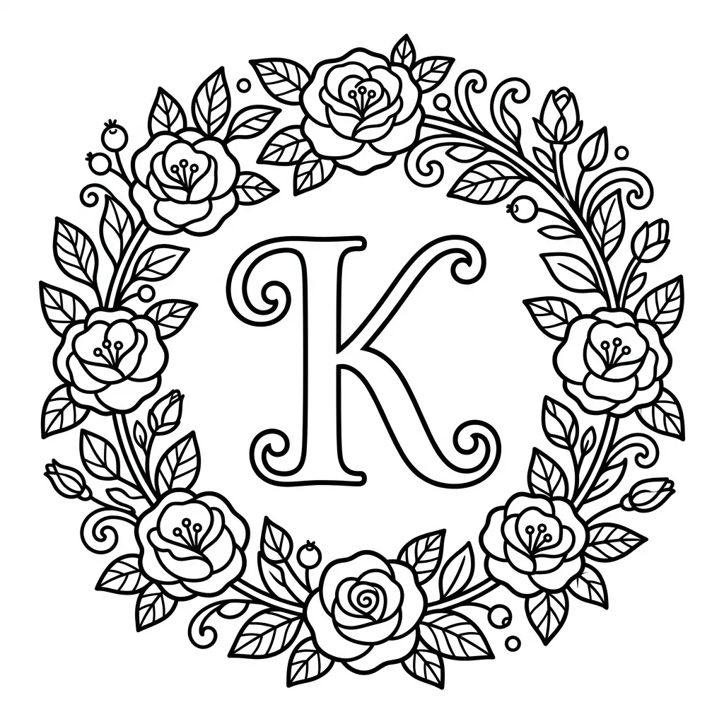 Letter K bloemen kleurplaat 7