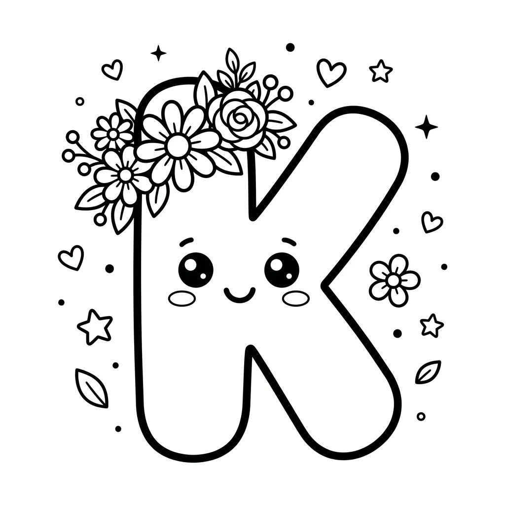 Letter K bloemen kleurplaat 9