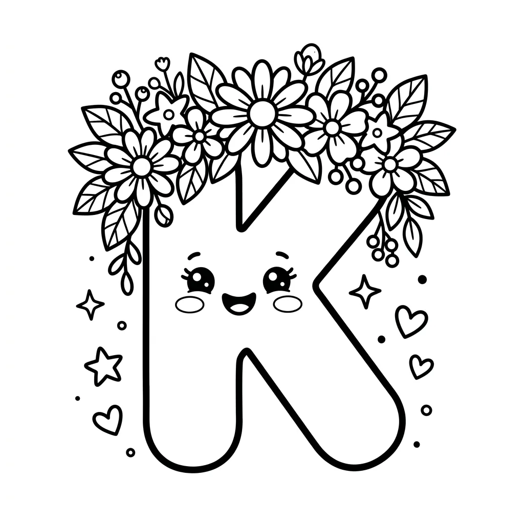 Letter K bloemen kleurplaat 10
