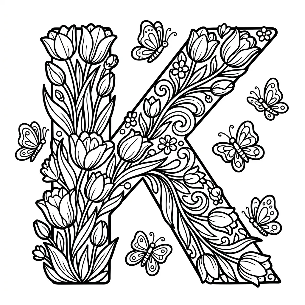 Letter K bloemen kleurplaat 11