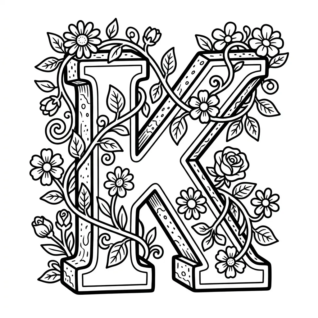 Letter K bloemen kleurplaat 12