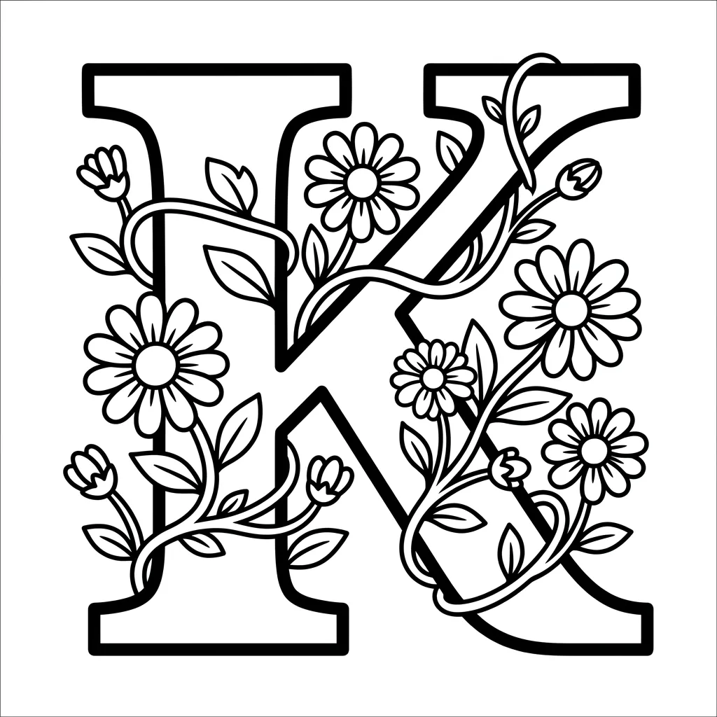 Letter K bloemen kleurplaat 13