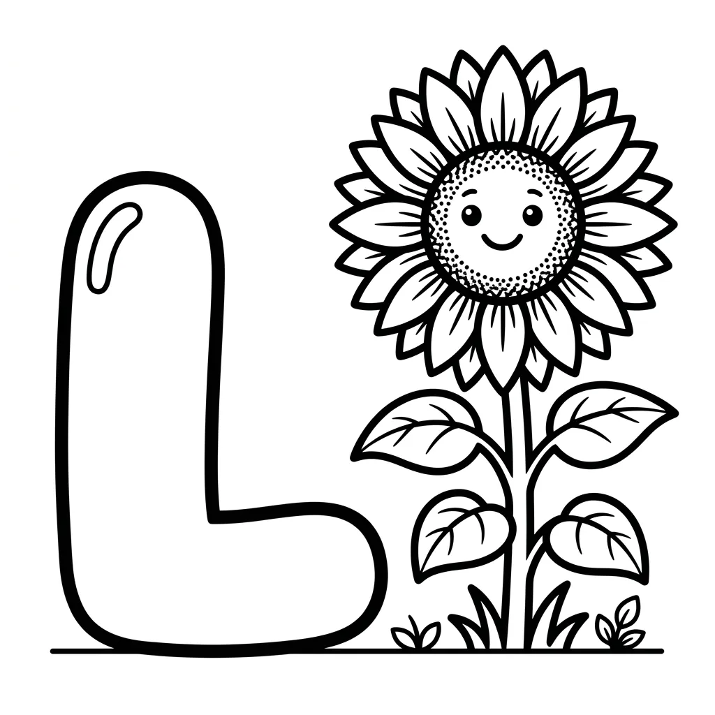 Letter L bloemen kleurplaat 3