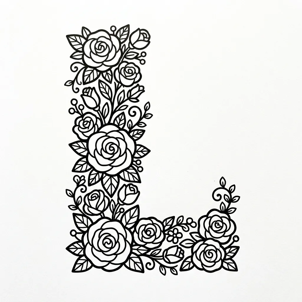 Letter L bloemen kleurplaat 2