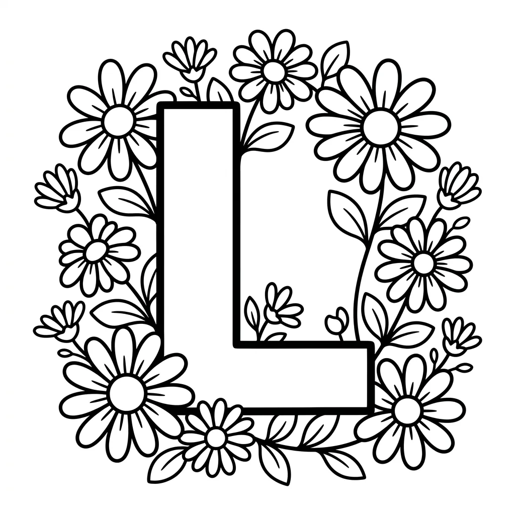 Letter L bloemen kleurplaat 4